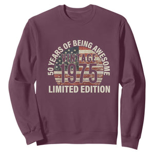 50th Birthday Sweatshirt Vintage 1975 Limited Edition 50 Years Of Being Awesome American Flag TS11 Maroon Print Your Wear