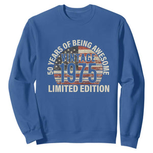 50th Birthday Sweatshirt Vintage 1975 Limited Edition 50 Years Of Being Awesome American Flag TS11 Royal Blue Print Your Wear