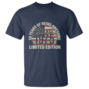 50th Birthday T Shirt Vintage 1975 Limited Edition 50 Years Of Being Awesome American Flag TS11 Navy Print Your Wear