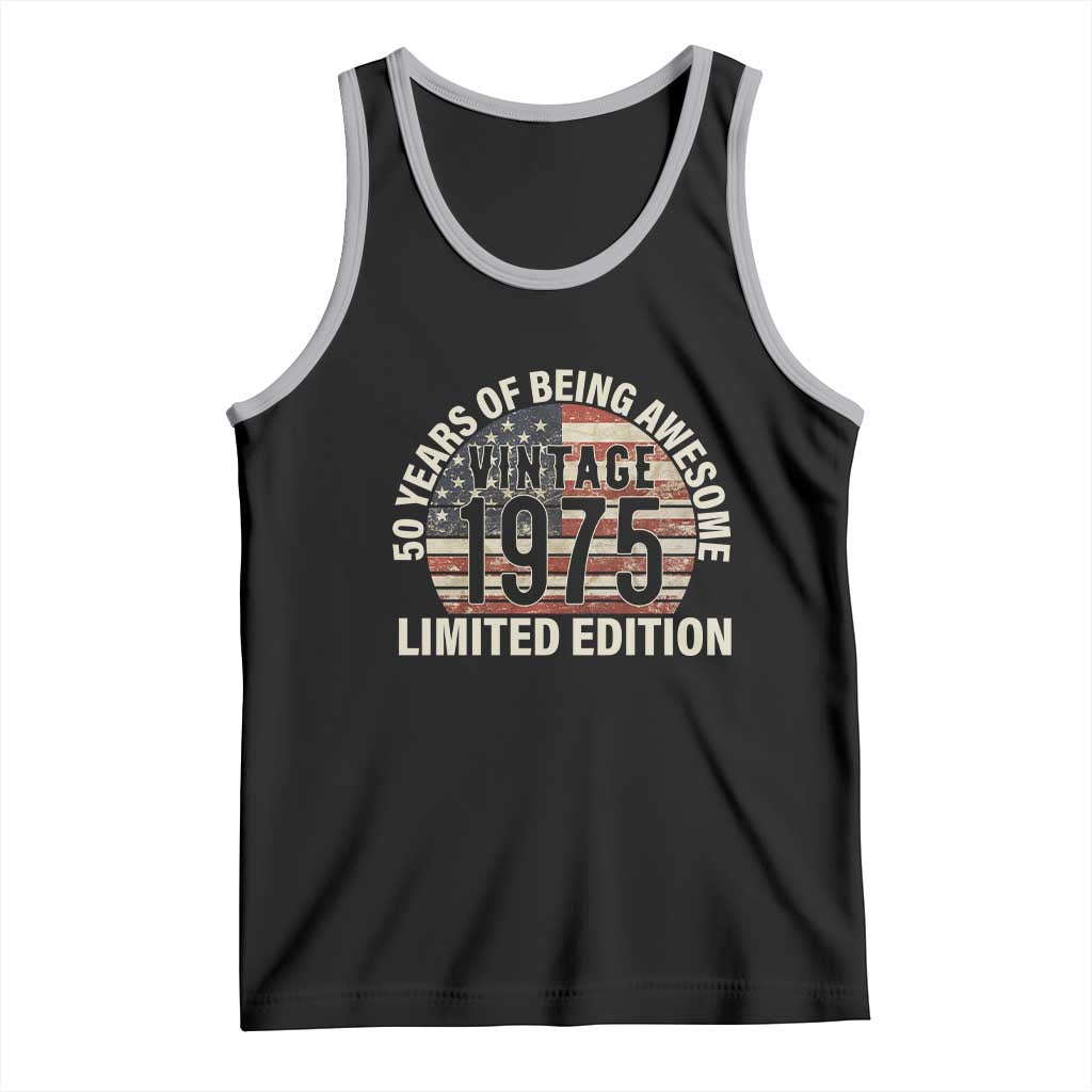 50th Birthday Tank Top Vintage 1975 Limited Edition 50 Years Of Being Awesome American Flag TS11 Black Athletic Heather Print Your Wear