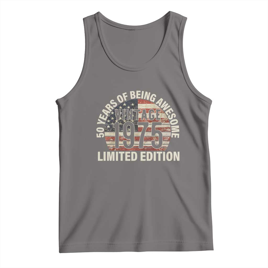50th Birthday Tank Top Vintage 1975 Limited Edition 50 Years Of Being Awesome American Flag TS11 Deep Heather Print Your Wear