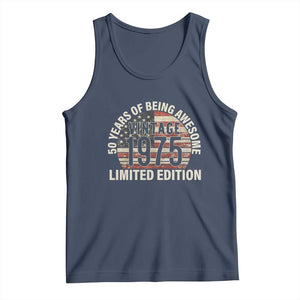 50th Birthday Tank Top Vintage 1975 Limited Edition 50 Years Of Being Awesome American Flag TS11 Navy Print Your Wear