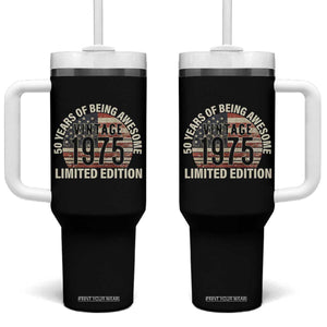 50th Birthday Tumbler With Handle Vintage 1975 Limited Edition 50 Years Of Being Awesome American Flag TS11 One Size: 40 oz Black Print Your Wear
