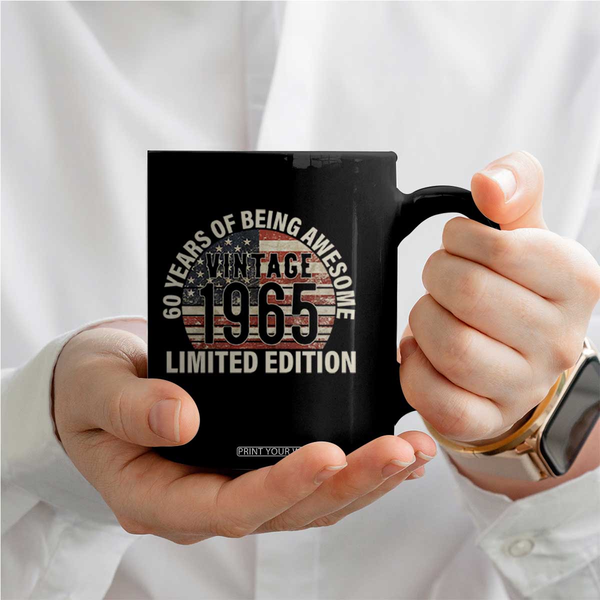 60th Birthday Coffee Mug Vintage 1965 Limited Edition 60 Years Of Being Awesome American Flag TS11 Print Your Wear