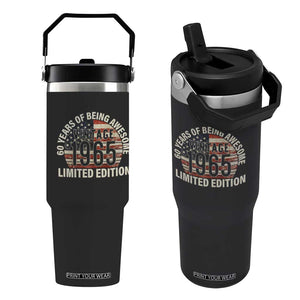 60th Birthday Flip Straw Tumbler Vintage 1965 Limited Edition 60 Years Of Being Awesome American Flag TS11 One Size: 30 oz Black Print Your Wear
