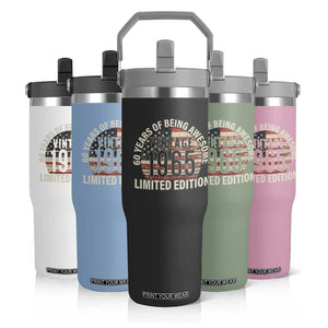 60th Birthday Flip Straw Tumbler Vintage 1965 Limited Edition 60 Years Of Being Awesome American Flag TS11 Print Your Wear