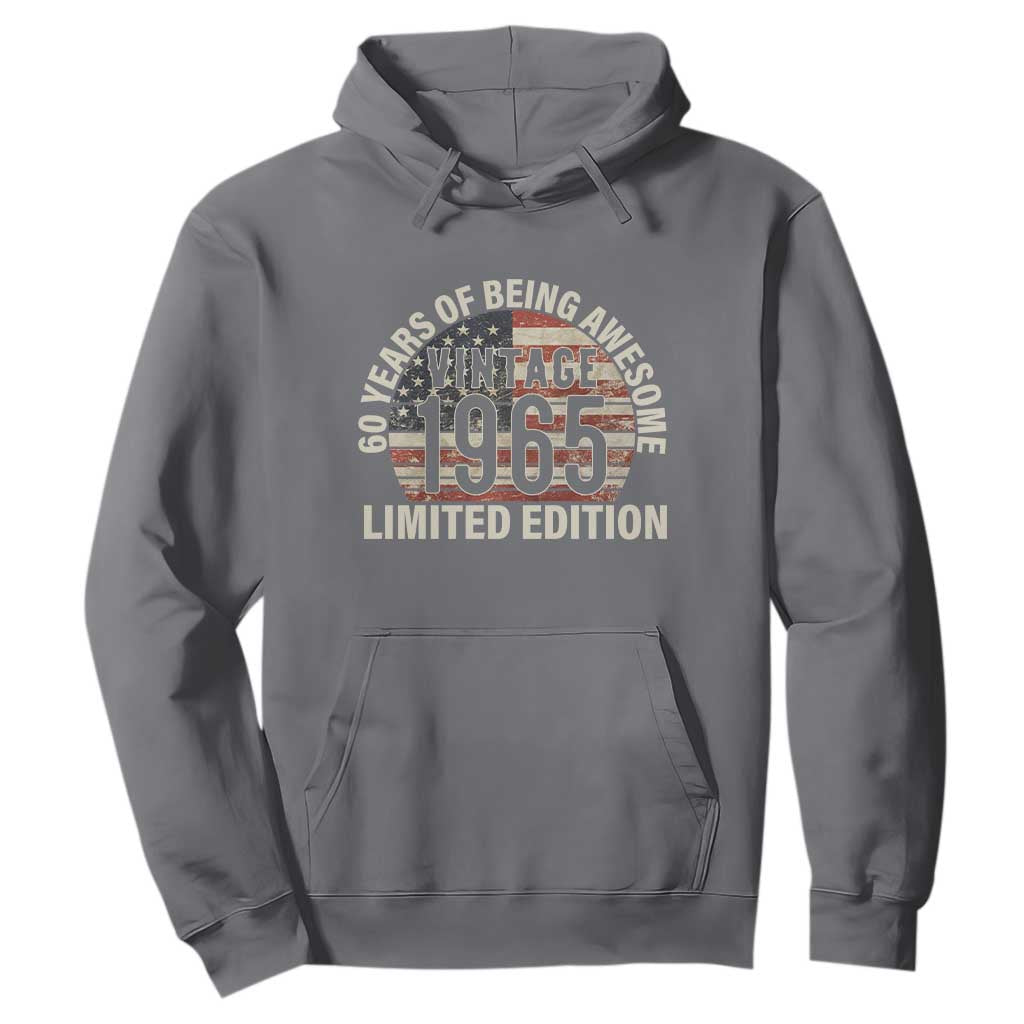 60th Birthday Hoodie Vintage 1965 Limited Edition 60 Years Of Being Awesome American Flag TS11 Charcoal Print Your Wear
