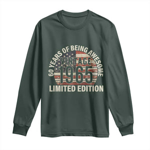60th Birthday Long Sleeve Shirt Vintage 1965 Limited Edition 60 Years Of Being Awesome American Flag TS11 Dark Forest Green Print Your Wear