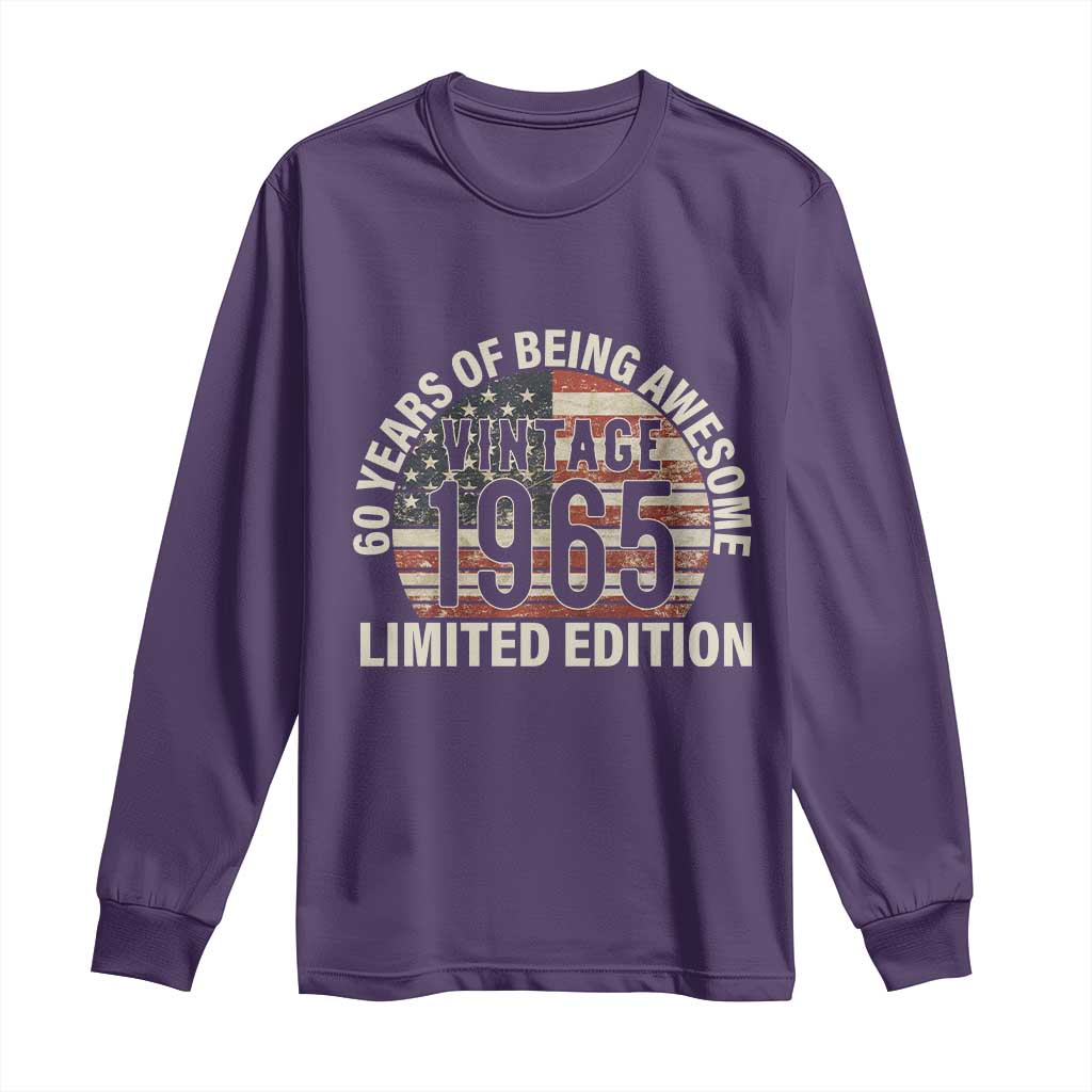 60th Birthday Long Sleeve Shirt Vintage 1965 Limited Edition 60 Years Of Being Awesome American Flag TS11 Purple Print Your Wear