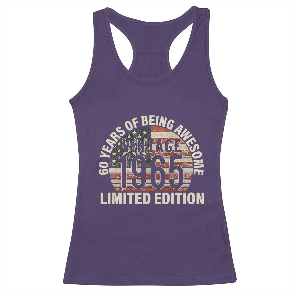 60th Birthday Racerback Tank Top Vintage 1965 Limited Edition 60 Years Of Being Awesome American Flag TS11 Purple Print Your Wear