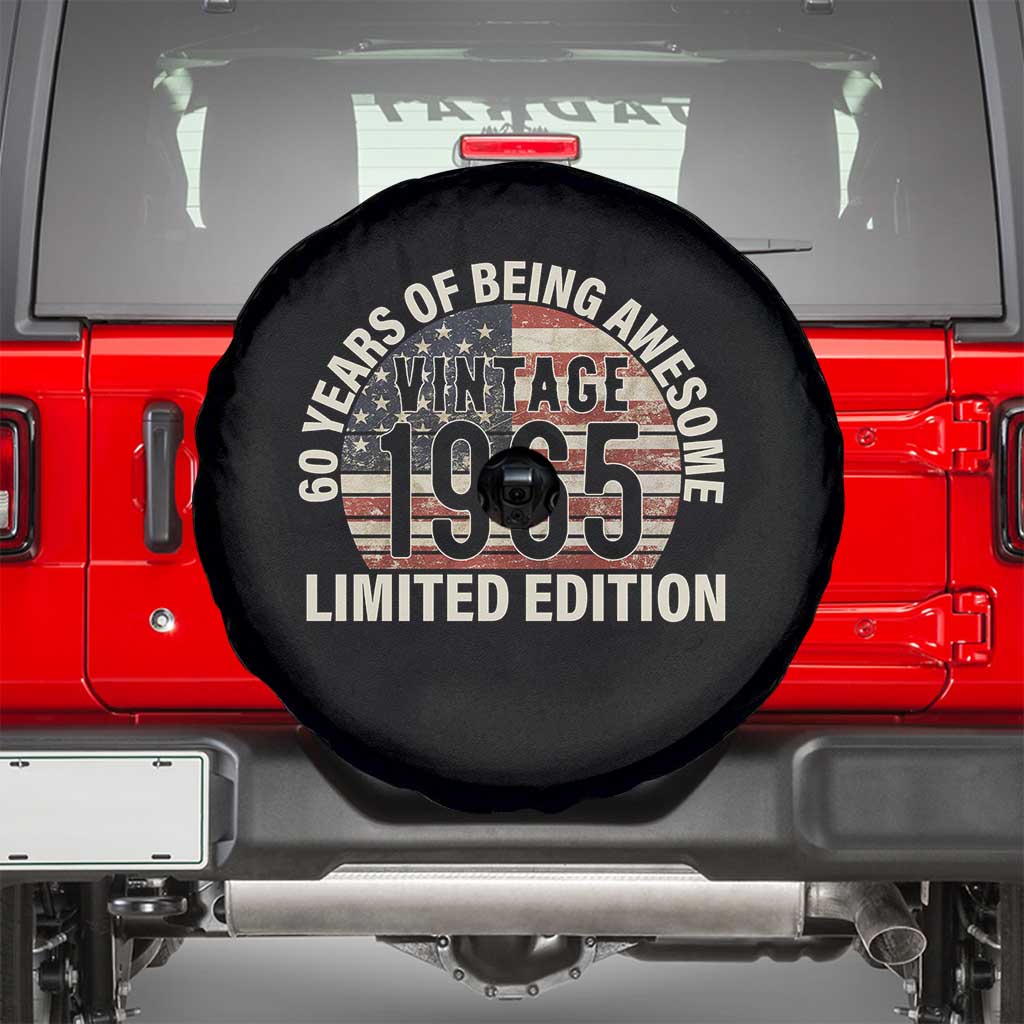 60th Birthday Spare Tire Cover Vintage 1965 Limited Edition 60 Years Of Being Awesome American Flag TS11 Black Print Your Wear