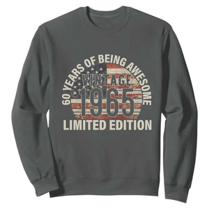 60th Birthday Sweatshirt Vintage 1965 Limited Edition 60 Years Of Being Awesome American Flag TS11 Dark Heather Print Your Wear