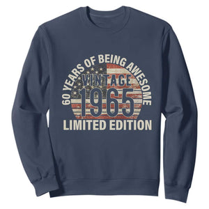 60th Birthday Sweatshirt Vintage 1965 Limited Edition 60 Years Of Being Awesome American Flag TS11 Navy Print Your Wear