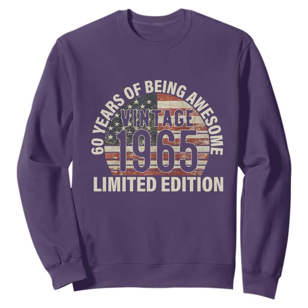 60th Birthday Sweatshirt Vintage 1965 Limited Edition 60 Years Of Being Awesome American Flag TS11 Purple Print Your Wear