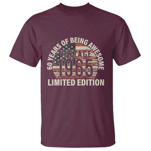 60th Birthday T Shirt Vintage 1965 Limited Edition 60 Years Of Being Awesome American Flag TS11 Maroon Print Your Wear
