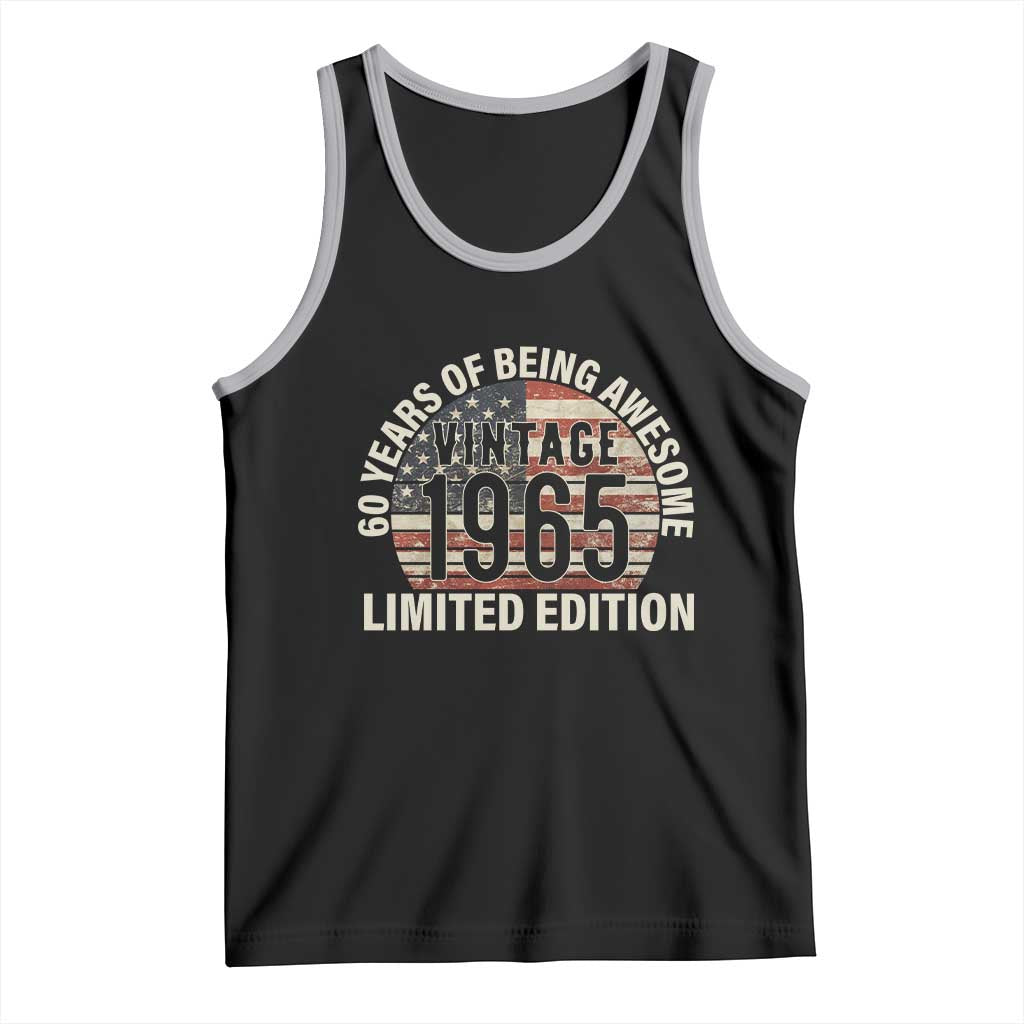 60th Birthday Tank Top Vintage 1965 Limited Edition 60 Years Of Being Awesome American Flag TS11 Black Athletic Heather Print Your Wear