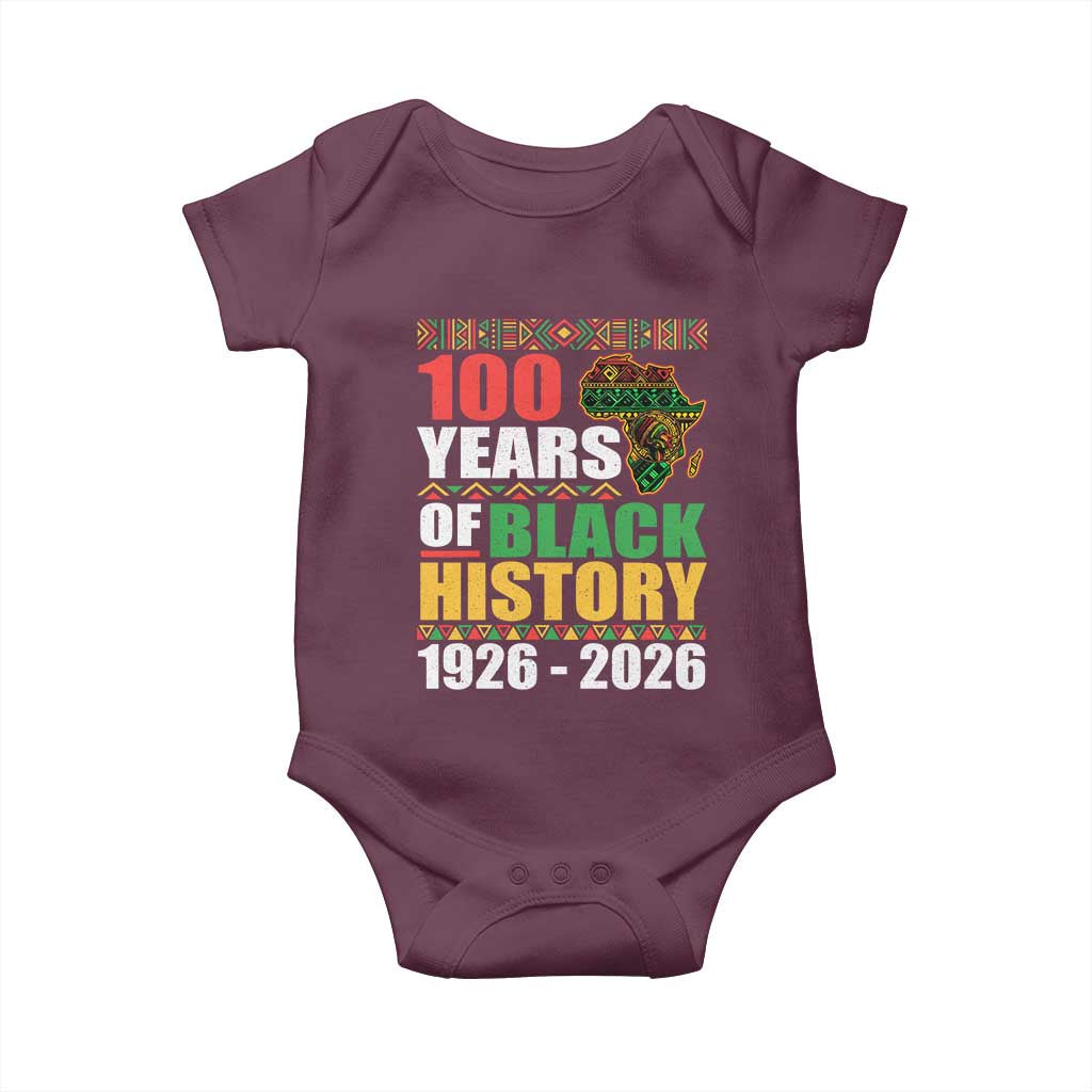 100 Years Of Black History 1926 2026 Centennial Baby Onesie Africa Map TS11 Maroon Print Your Wear