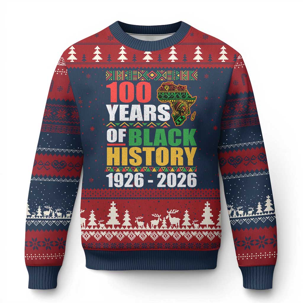 100 Years Of Black History 1926 2026 Centennial Ugly Christmas Sweater Africa Map TS11 Navy Red Print Your Wear