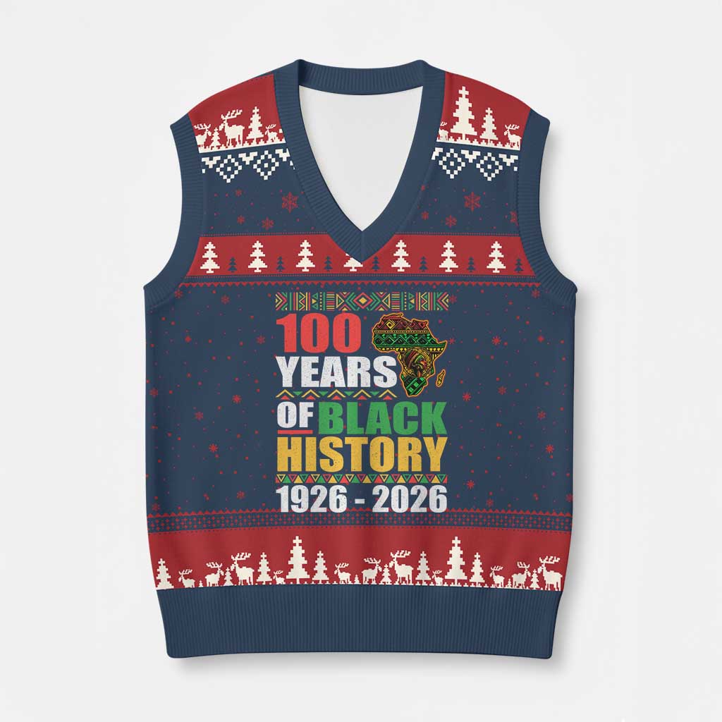 100 Years Of Black History 1926 2026 Centennial V-Neck Knit Sweater Vest Africa Map TS11 Navy Red Print Your Wear