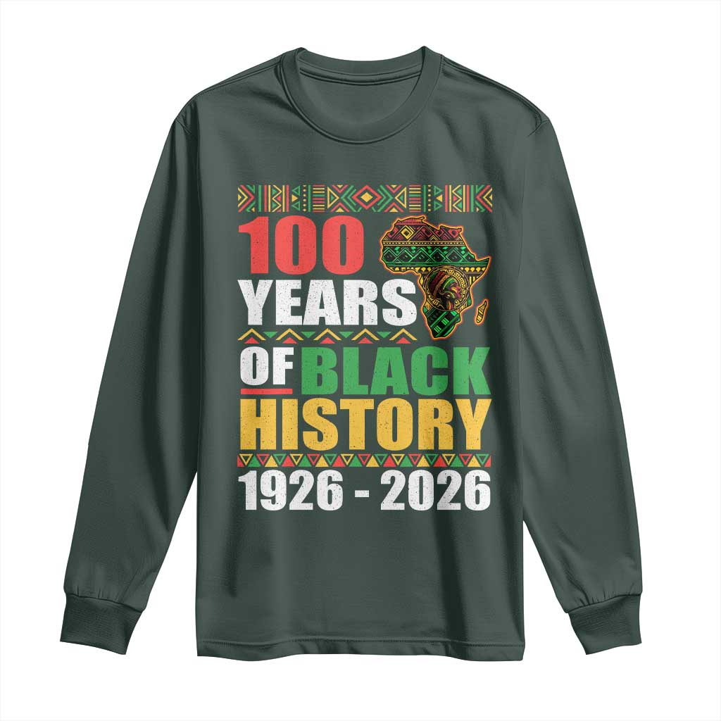 100 Years Of Black History 1926 2026 Centennial Long Sleeve Shirt Africa Map TS11 Dark Forest Green Print Your Wear