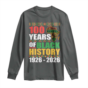 100 Years Of Black History 1926 2026 Centennial Long Sleeve Shirt Africa Map TS11 Dark Heather Print Your Wear