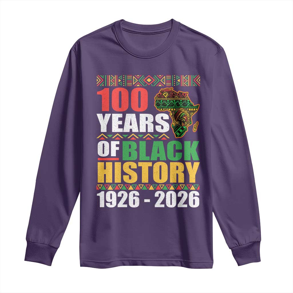 100 Years Of Black History 1926 2026 Centennial Long Sleeve Shirt Africa Map TS11 Purple Print Your Wear