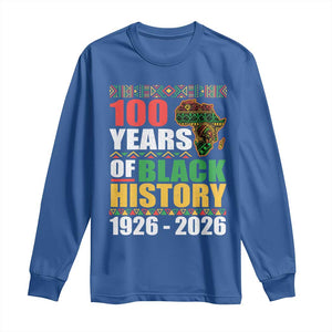 100 Years Of Black History 1926 2026 Centennial Long Sleeve Shirt Africa Map TS11 Royal Blue Print Your Wear
