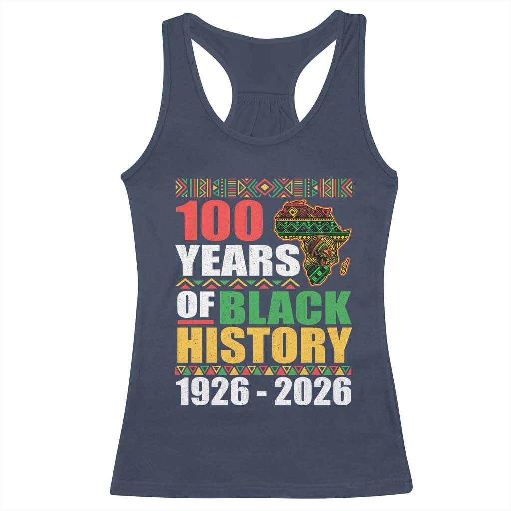 100 Years Of Black History 1926 2026 Centennial Racerback Tank Top Africa Map TS11 Navy Print Your Wear