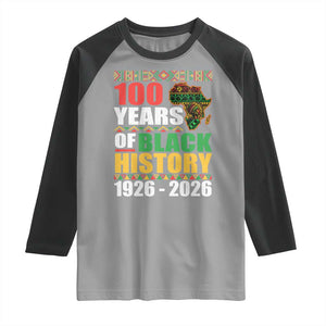 100 Years Of Black History 1926 2026 Centennial Raglan Shirt Africa Map TS11 Sport Gray Black Print Your Wear