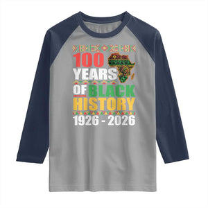 100 Years Of Black History 1926 2026 Centennial Raglan Shirt Africa Map TS11 Sport Gray Navy Print Your Wear