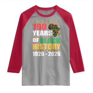 100 Years Of Black History 1926 2026 Centennial Raglan Shirt Africa Map TS11 Sport Gray Red Print Your Wear