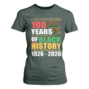 100 Years Of Black History 1926 2026 Centennial T Shirt For Women Africa Map TS11 Dark Forest Green Print Your Wear