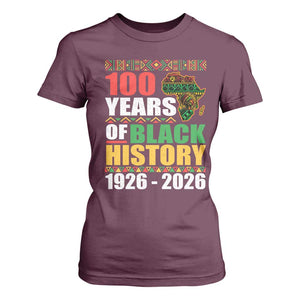 100 Years Of Black History 1926 2026 Centennial T Shirt For Women Africa Map TS11 Maroon Print Your Wear