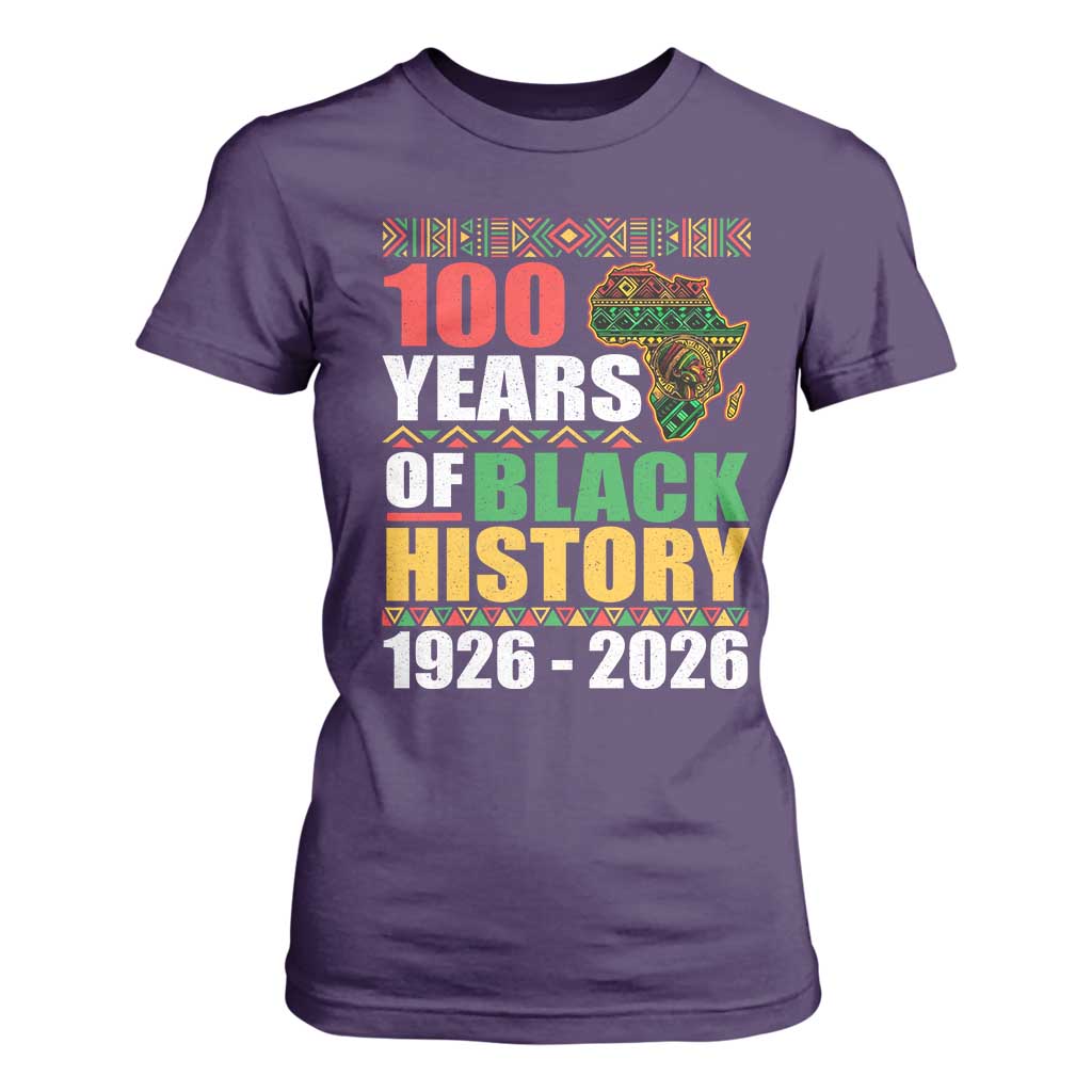 100 Years Of Black History 1926 2026 Centennial T Shirt For Women Africa Map TS11 Purple Print Your Wear