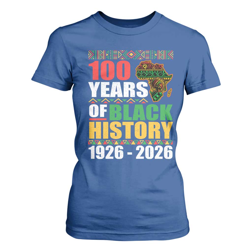 100 Years Of Black History 1926 2026 Centennial T Shirt For Women Africa Map TS11 Royal Blue Print Your Wear