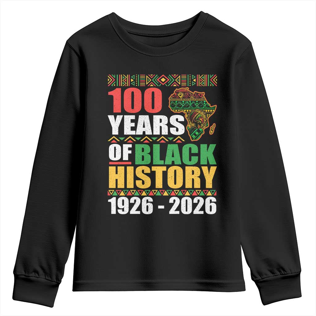 100 Years Of Black History 1926 2026 Centennial Youth Sweatshirt Africa Map TS11 Black Print Your Wear