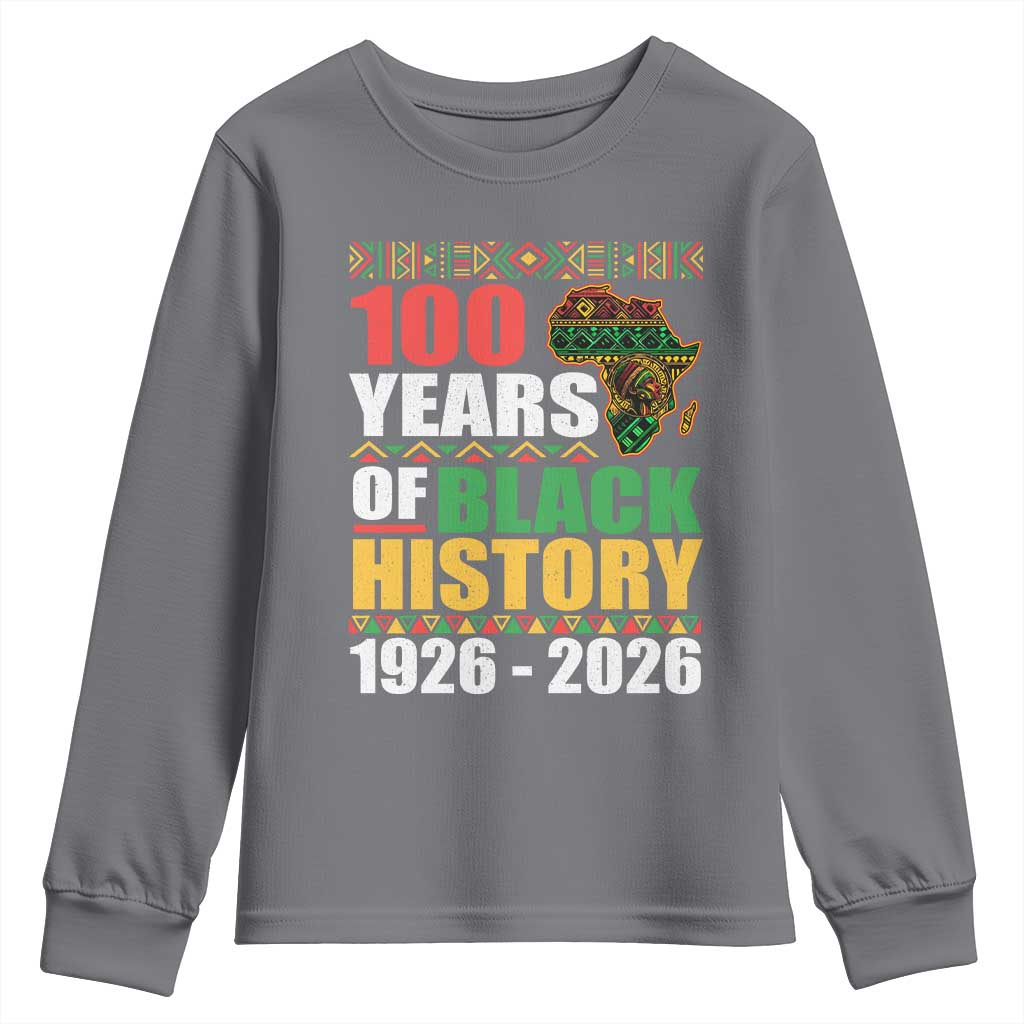 100 Years Of Black History 1926 2026 Centennial Youth Sweatshirt Africa Map TS11 Charcoal Print Your Wear