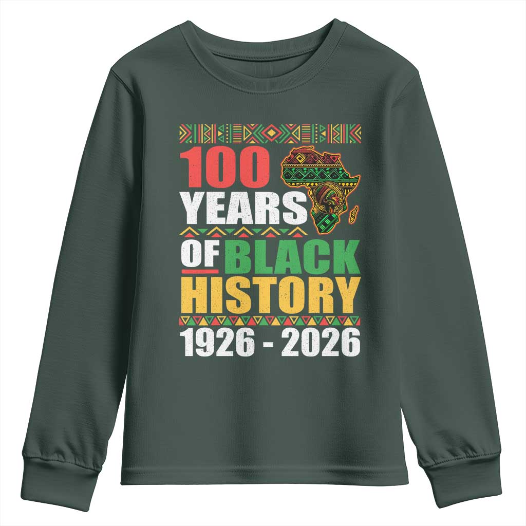 100 Years Of Black History 1926 2026 Centennial Youth Sweatshirt Africa Map TS11 Dark Forest Green Print Your Wear