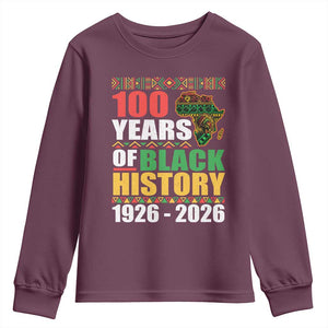 100 Years Of Black History 1926 2026 Centennial Youth Sweatshirt Africa Map TS11 Maroon Print Your Wear