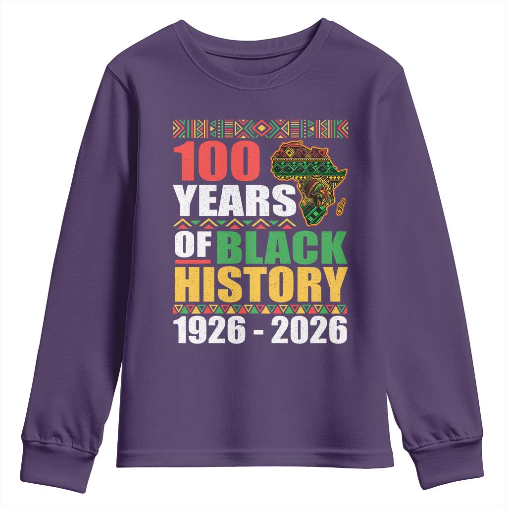 100 Years Of Black History 1926 2026 Centennial Youth Sweatshirt Africa Map TS11 Purple Print Your Wear