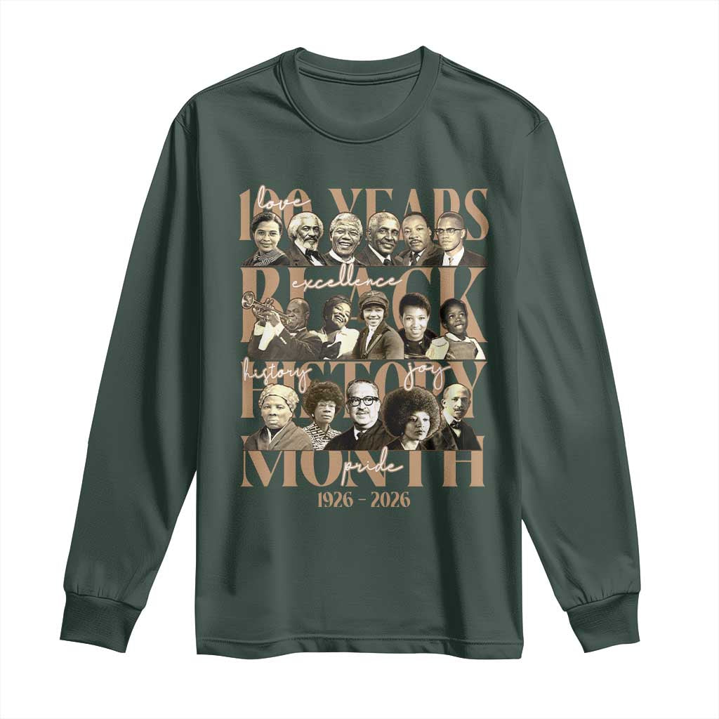 100 Years Of Black History Month Long Sleeve Shirt African American Historical Figures TS11 Dark Forest Green Print Your Wear