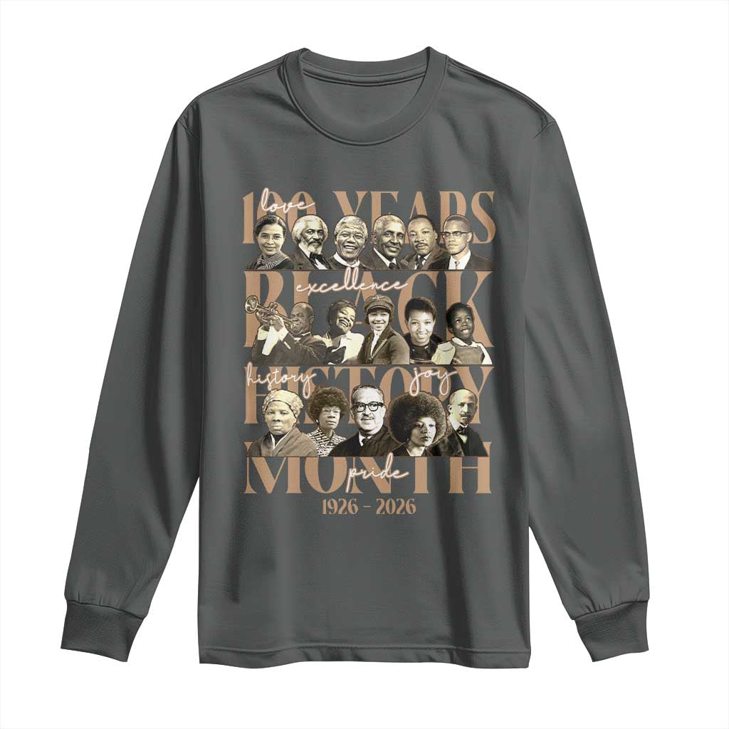 100 Years Of Black History Month Long Sleeve Shirt African American Historical Figures TS11 Dark Heather Print Your Wear