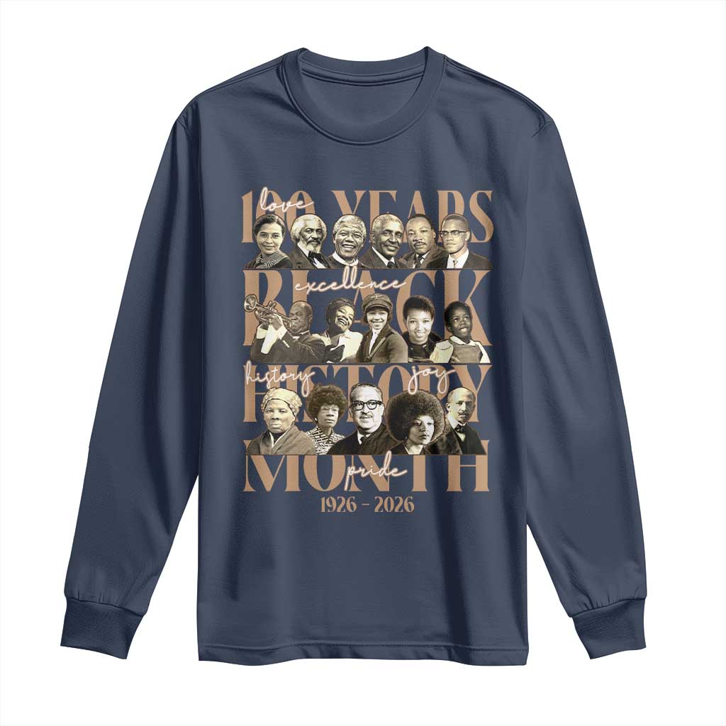 100 Years Of Black History Month Long Sleeve Shirt African American Historical Figures TS11 Navy Print Your Wear
