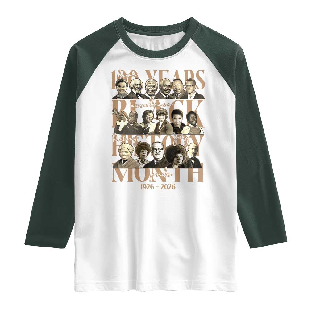100 Years Of Black History Month Raglan Shirt African American Historical Figures TS11 White Dark Forest Green Print Your Wear