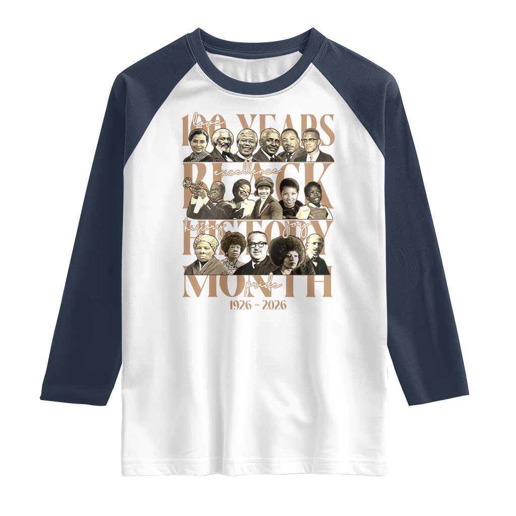 100 Years Of Black History Month Raglan Shirt African American Historical Figures TS11 White Navy Print Your Wear