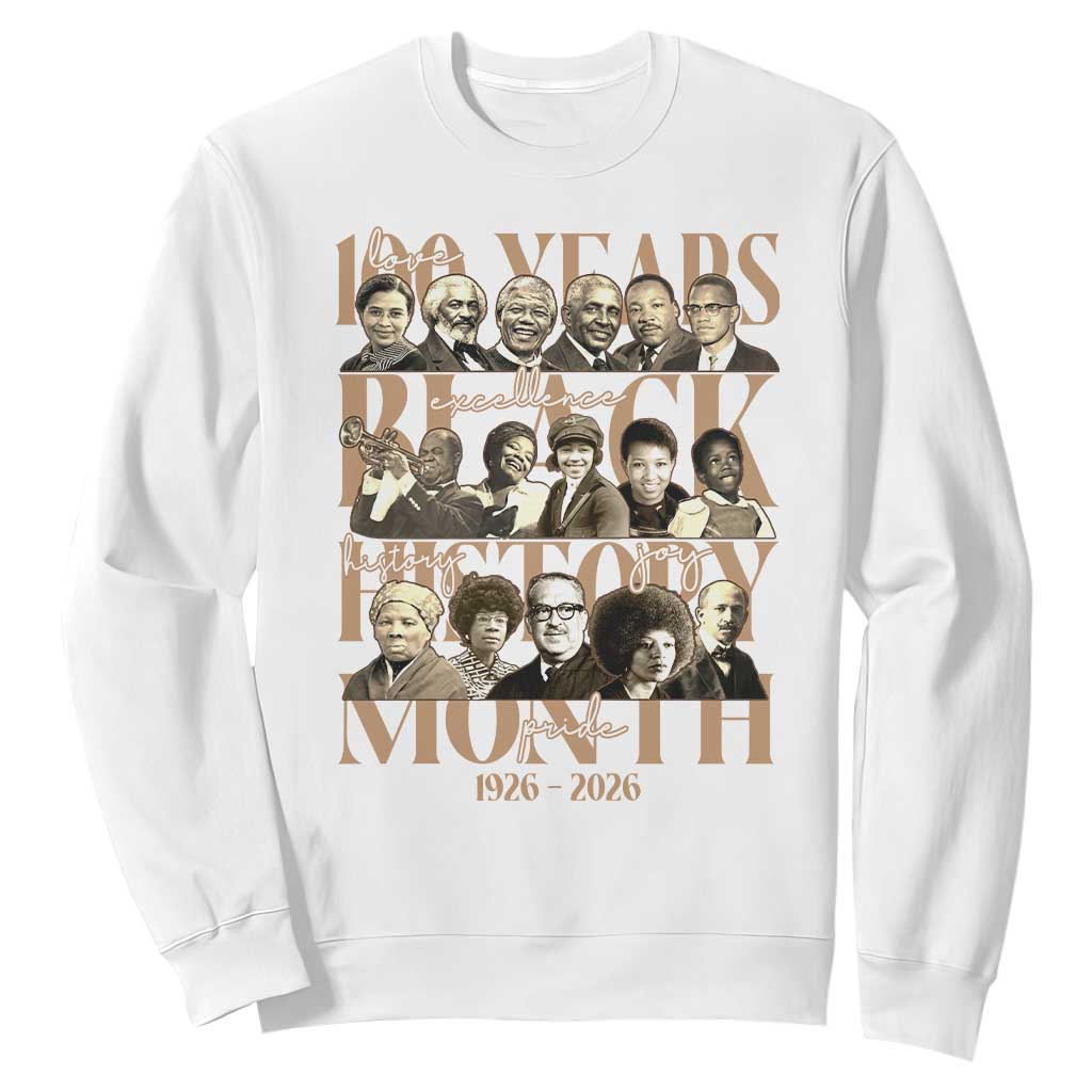 100 Years Of Black History Month Sweatshirt African American Historical Figures TS11 White Print Your Wear