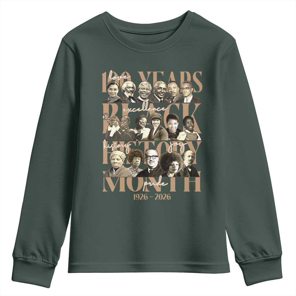 100 Years Of Black History Month Youth Sweatshirt African American Historical Figures TS11 Dark Forest Green Print Your Wear