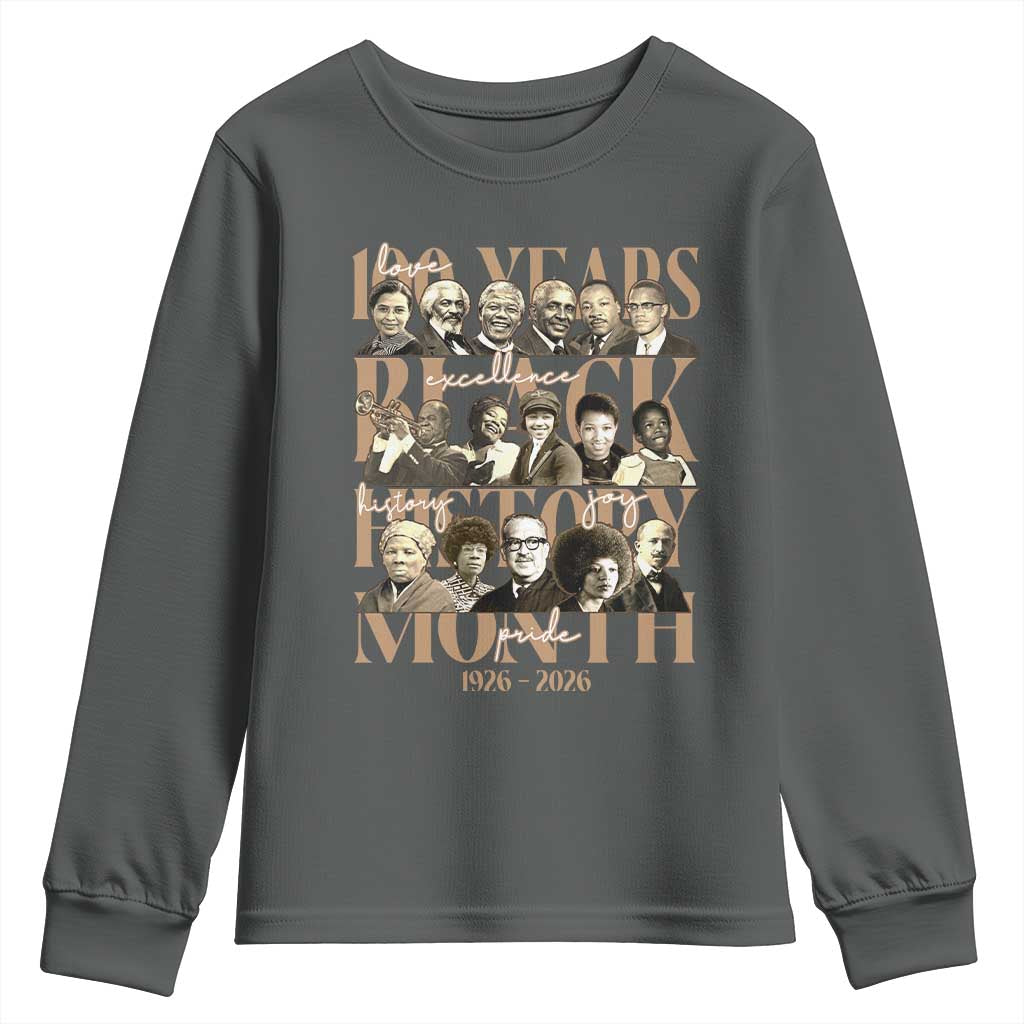 100 Years Of Black History Month Youth Sweatshirt African American Historical Figures TS11 Dark Heather Print Your Wear