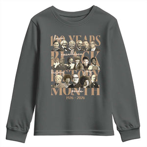 100 Years Of Black History Month Youth Sweatshirt African American Historical Figures TS11 Dark Heather Print Your Wear