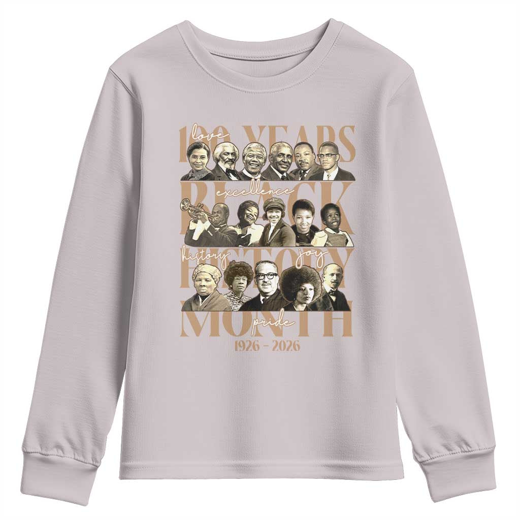 100 Years Of Black History Month Youth Sweatshirt African American Historical Figures TS11 Ice Gray Print Your Wear
